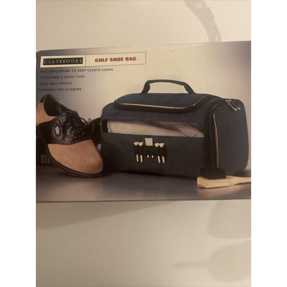 Claybrooke Golf Shoe Bag New Open Box Blue Includes Brush, Divot, Tees
